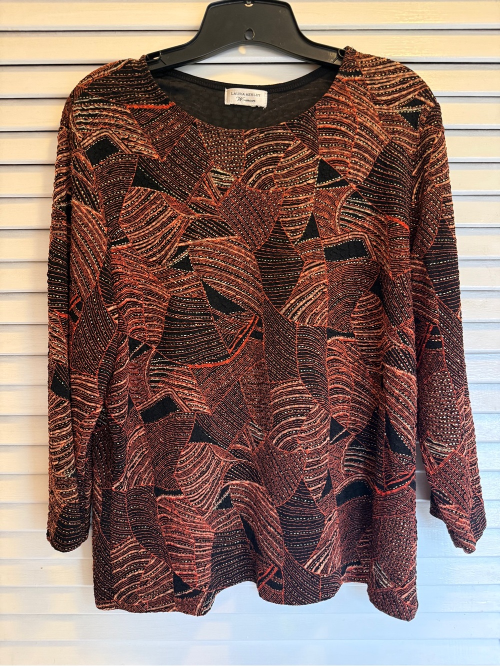 Vintage Laura Ashley Copper and Black Abstract Knit Long-Sleeve Top
